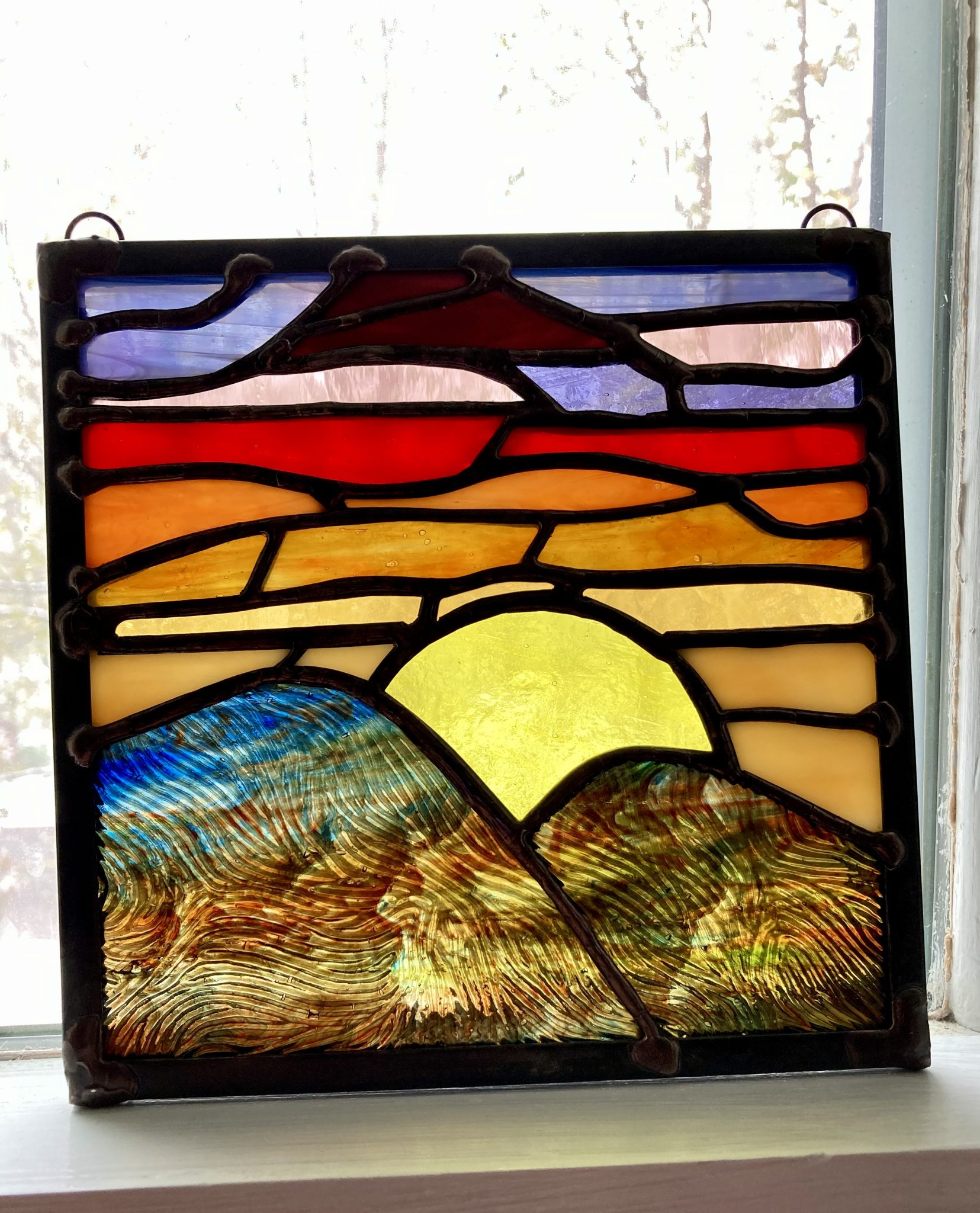 Sunset behind the Blue Mountain - Sun Mountain Stained Glass